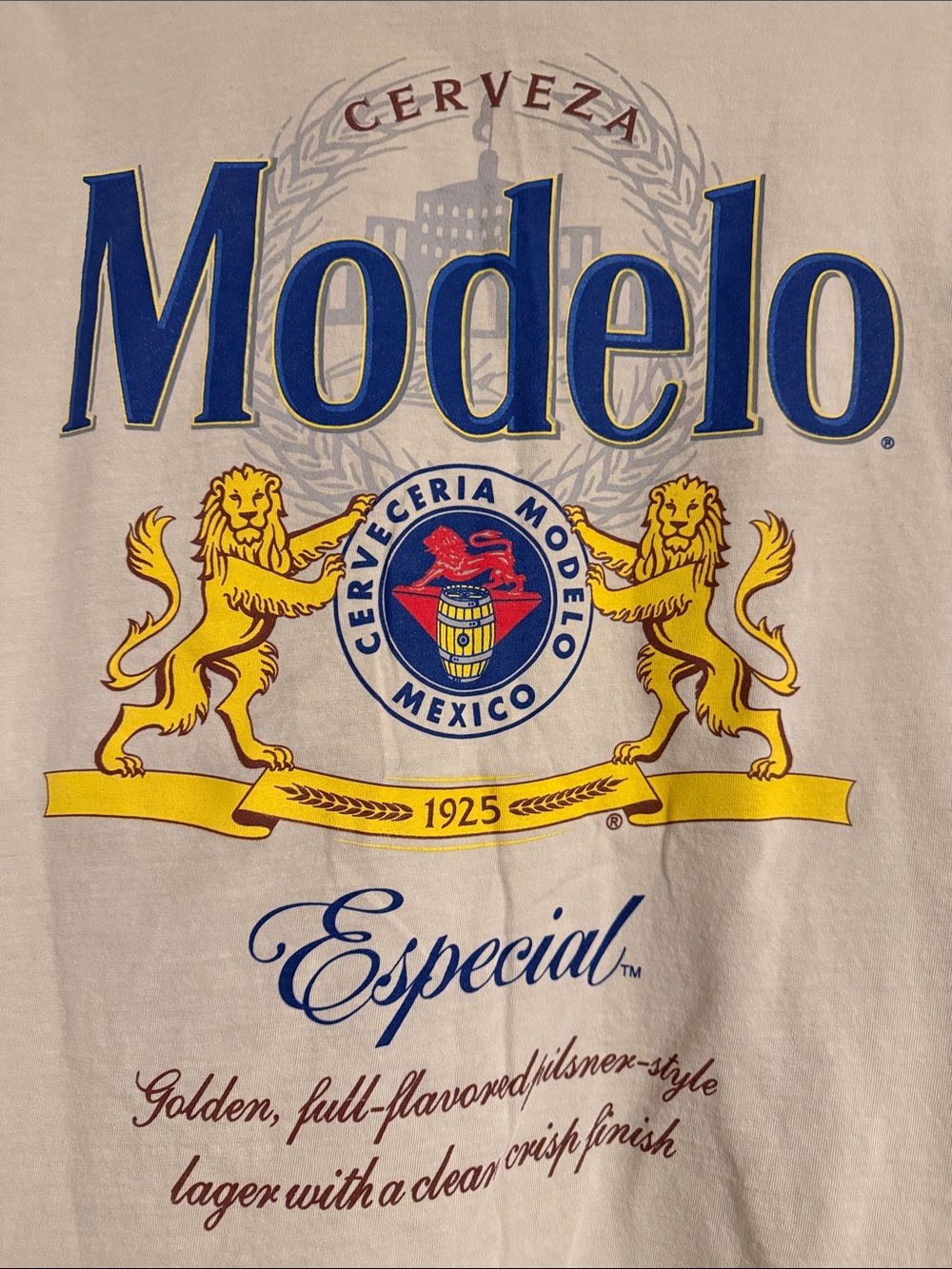 Modelo Co. Men's Short-Sleeve Pocket Tee in Off-White with Black Patch medium
